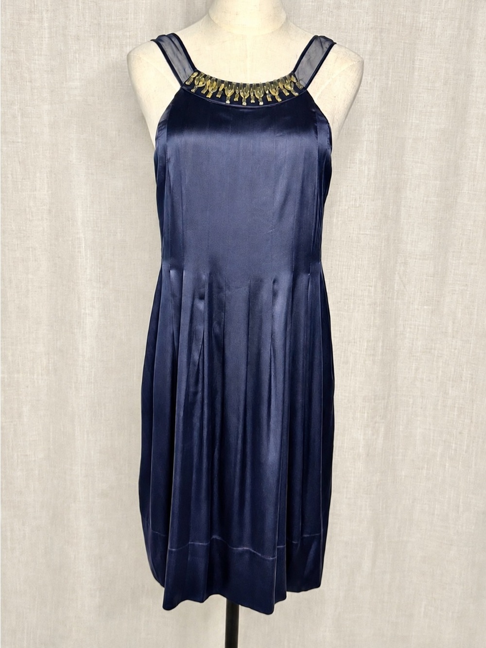 Rebecca Taylor Beaded Silk Cocktail Dress Navy Blue Size 10